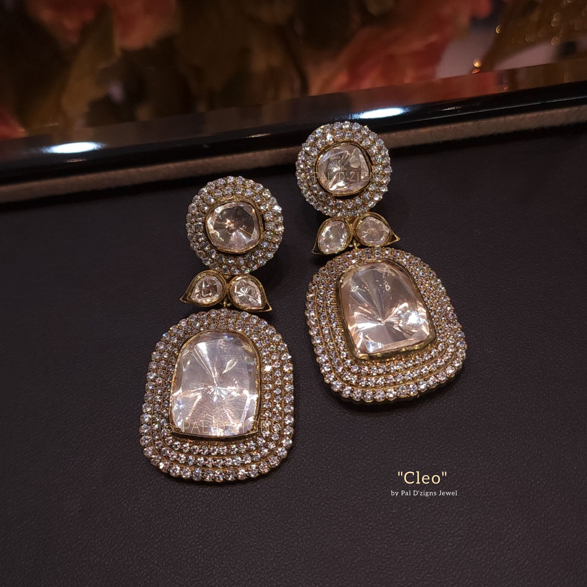 Cleo Moissanite Polki Big Stone Earings