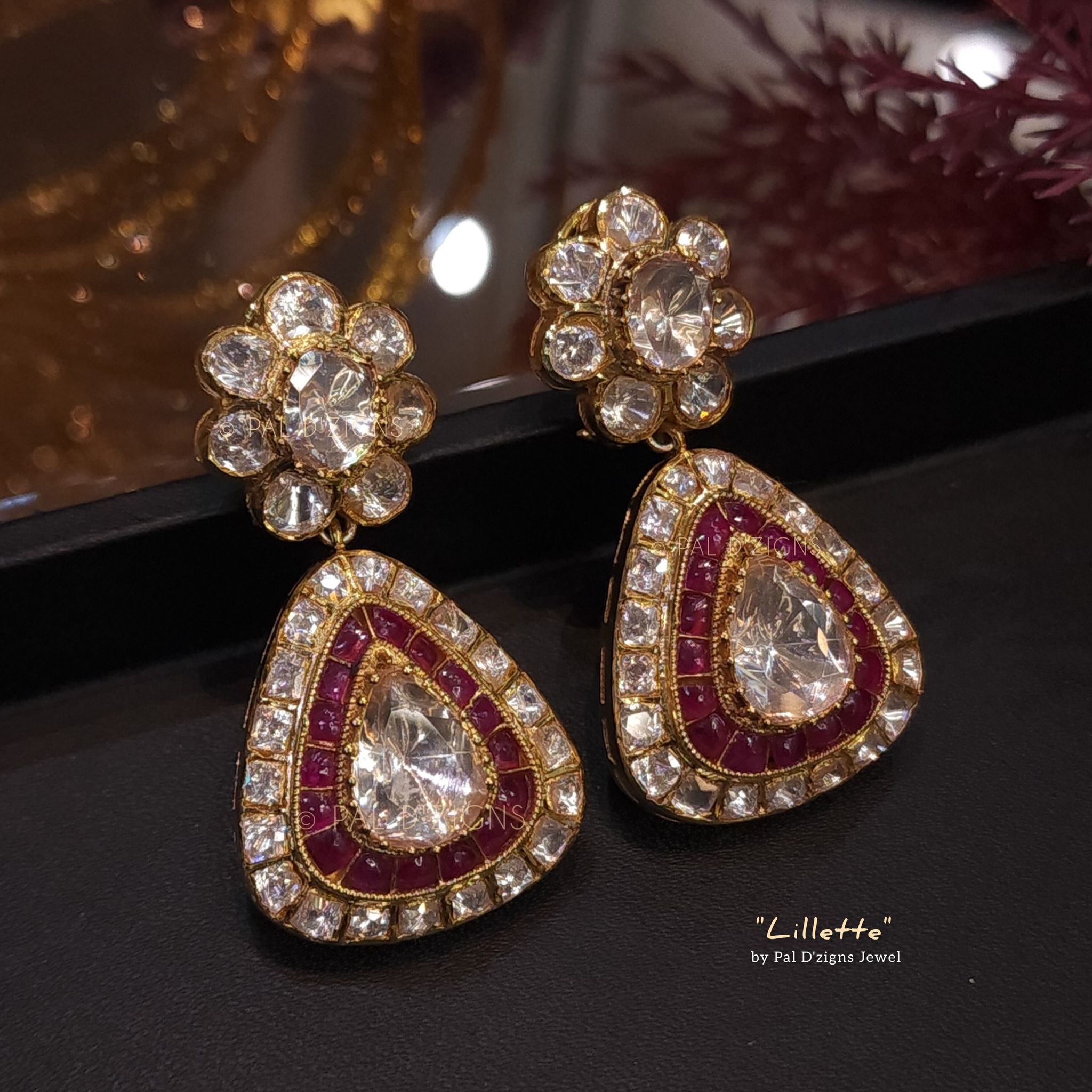 Lillette Earings Gold Look Moissanite Polki Earing