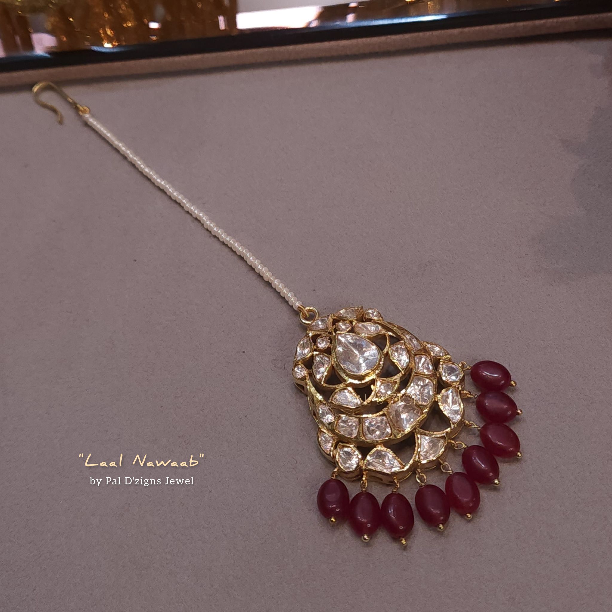 Red Nawaab Polki Small Maangtikka In Moissanite