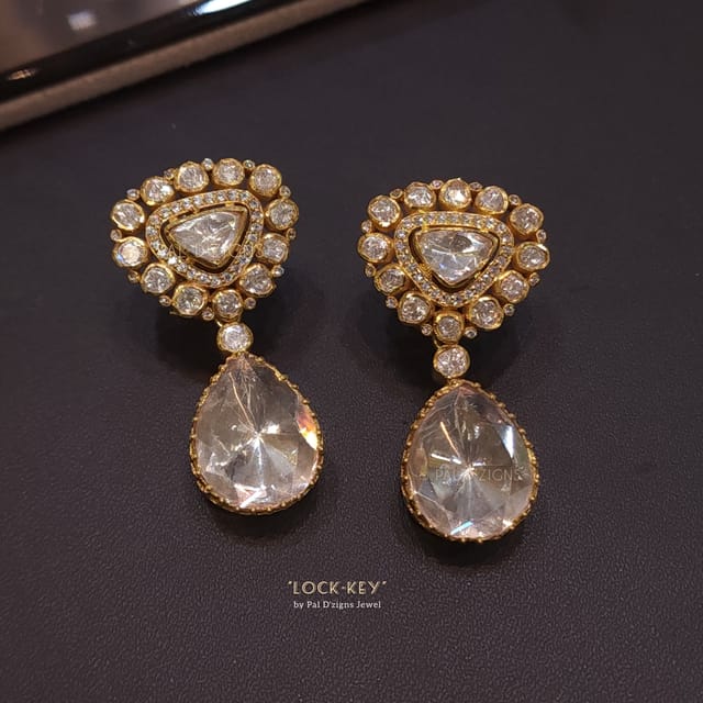 Lock Key Gold Look Moissanite Polki Stud Drops