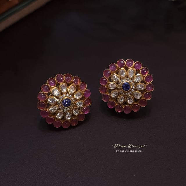 Pink Delight Moissanite Polki Stud