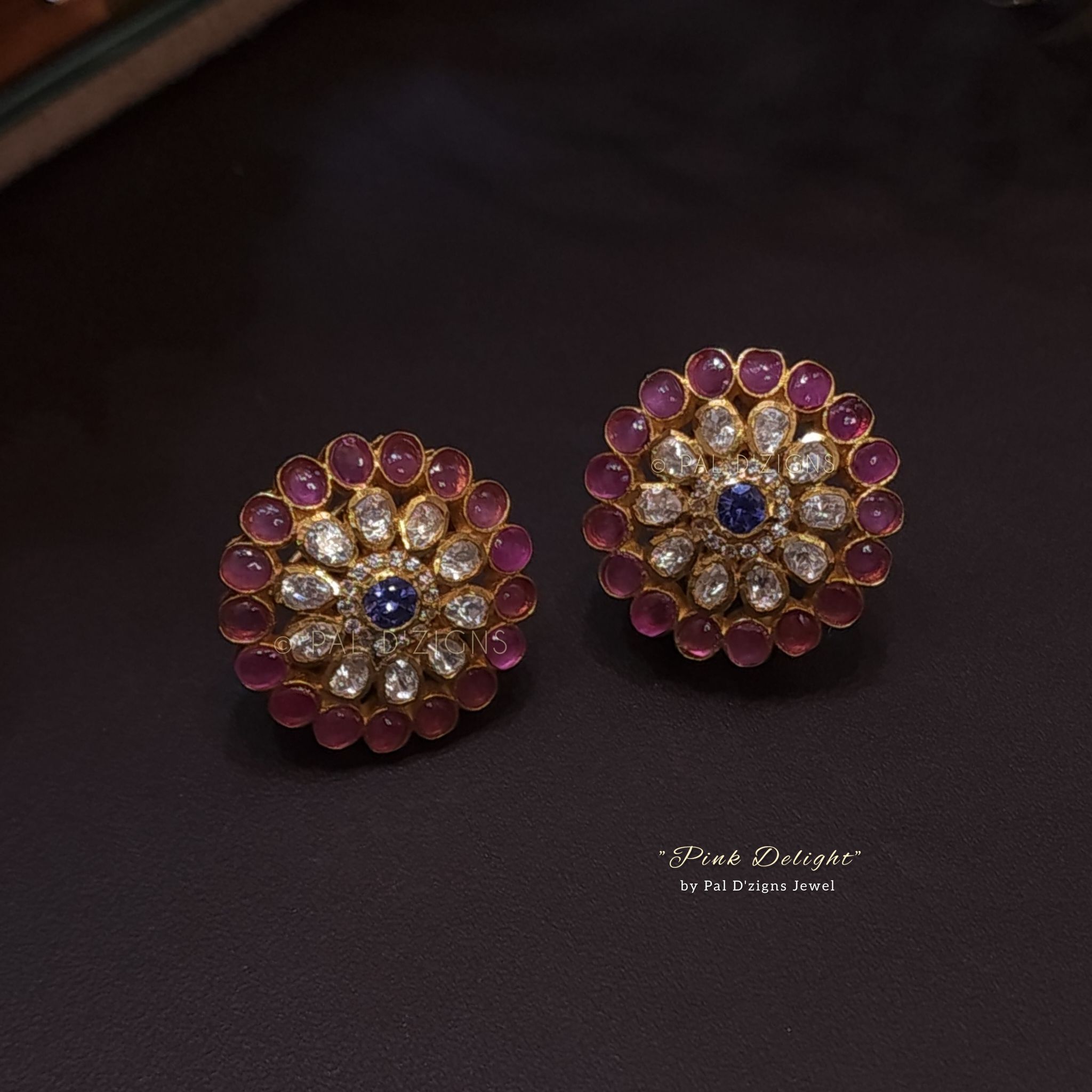 Pink Delight Moissanite Polki Stud