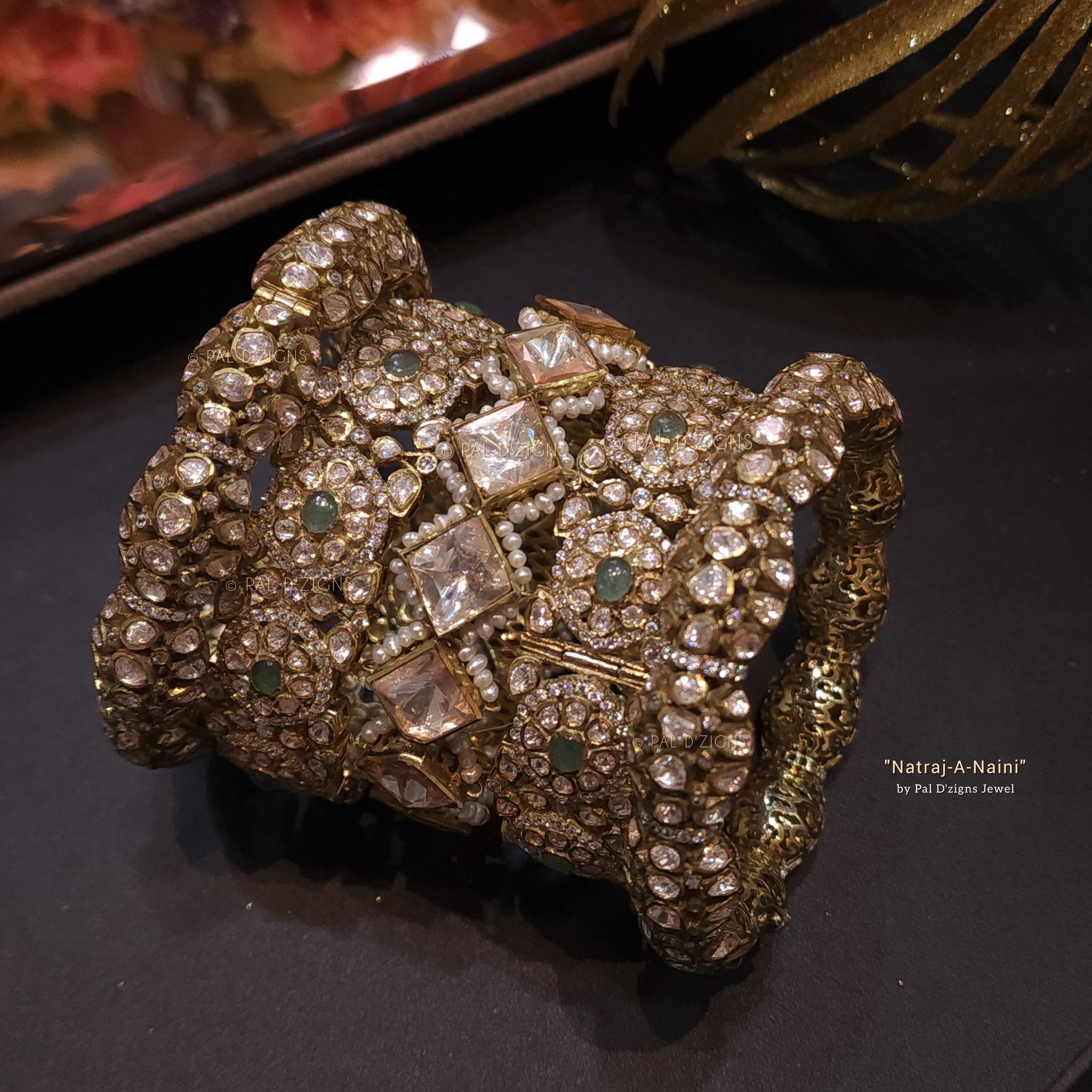 Natraj-A-Naini -(Stack Of 5) Combinations Of Moissanite Polki Bangle
