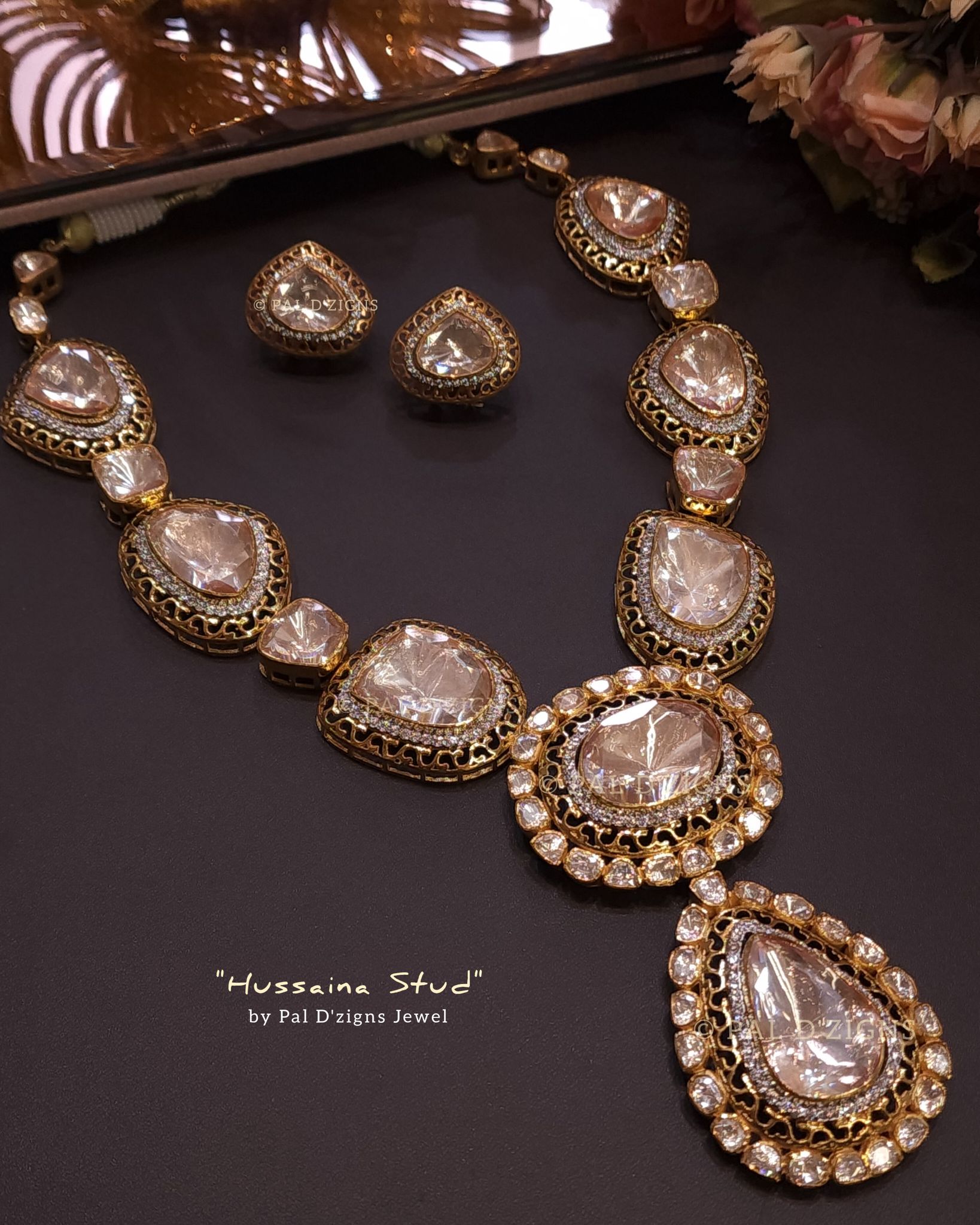 Hussaina Stud Moissanite Big Polki Necklace Set