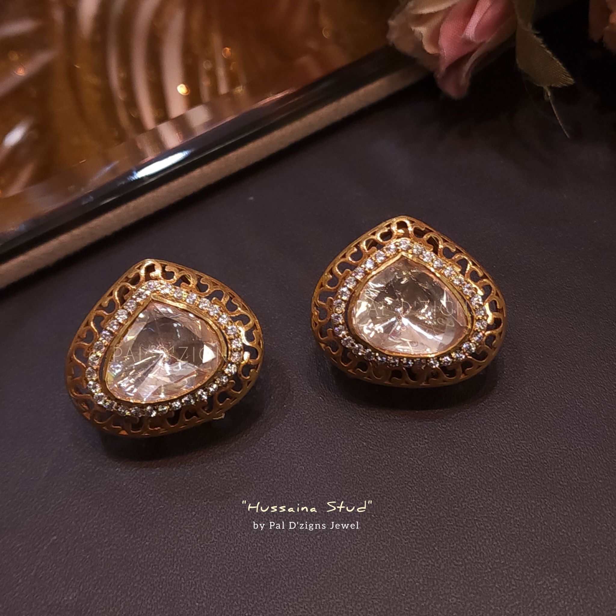 Hussaina Stud in Moissanite Polki