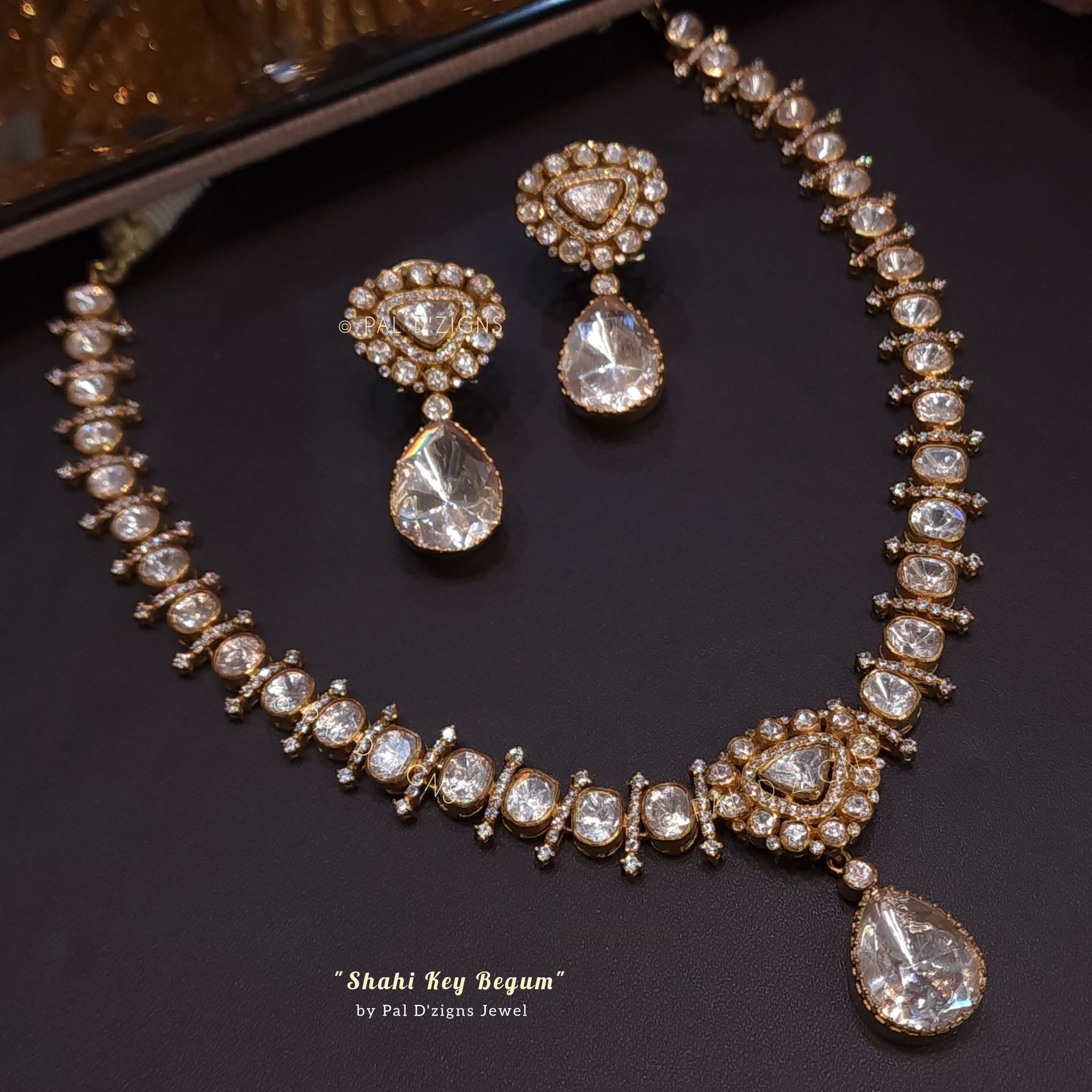 Shahi-Key-Begum Gold- Moissanite Polki Necklace Set