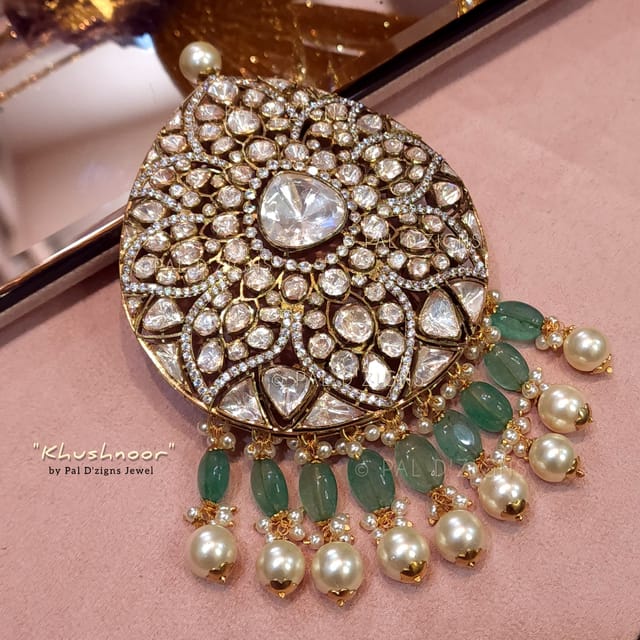 Khushnoor Moissanite Polki Brooch