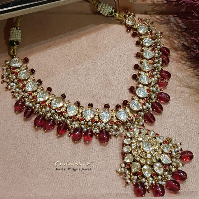 Gulmohar Moissanite Polki Necklace