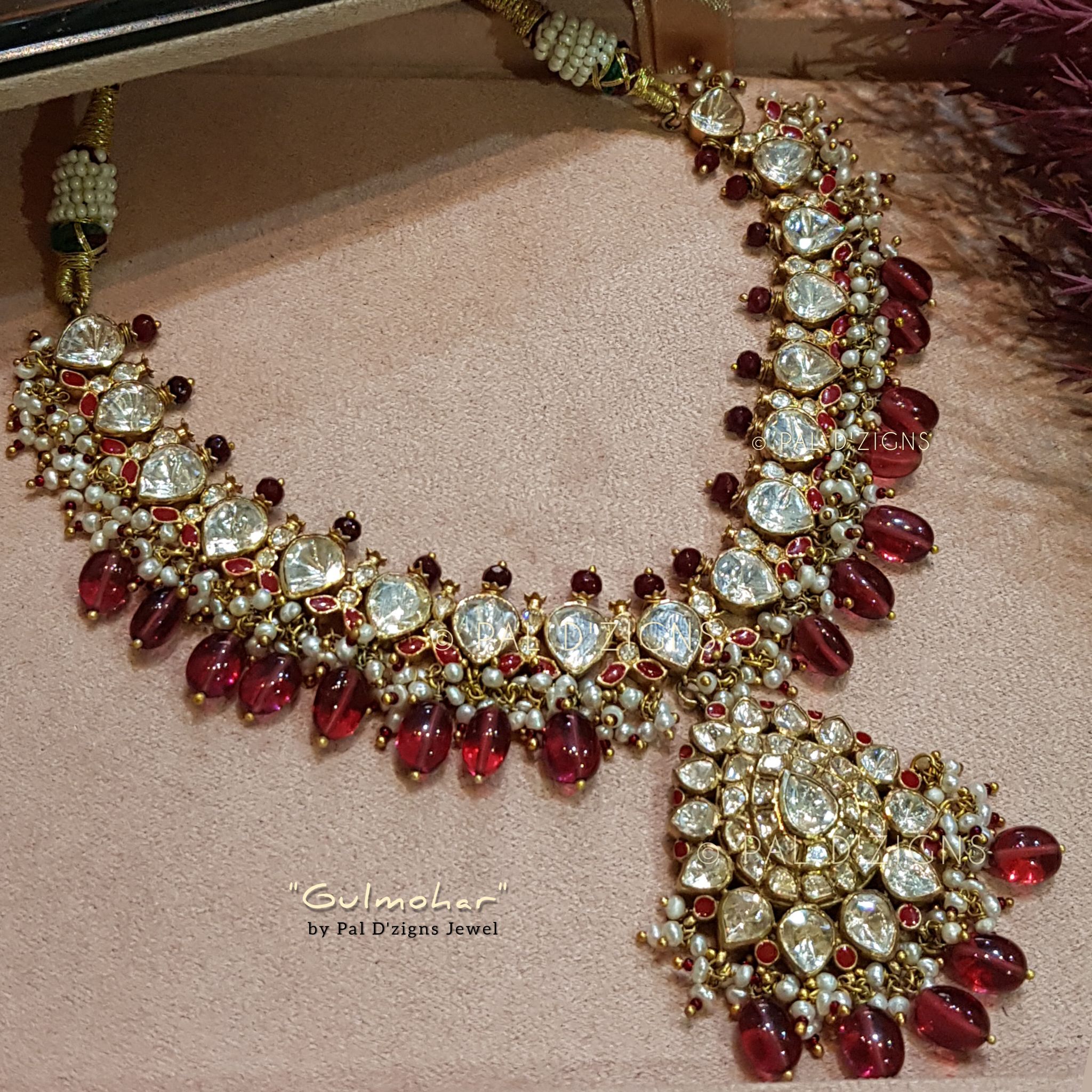 Gulmohar Moissanite Polki Necklace