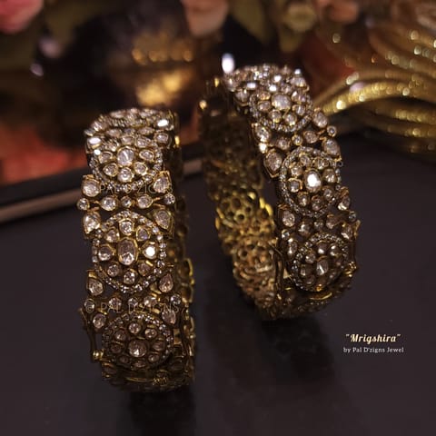 Mrigshira (2-4" Size) Moissanite Polki Bangles (Pair)