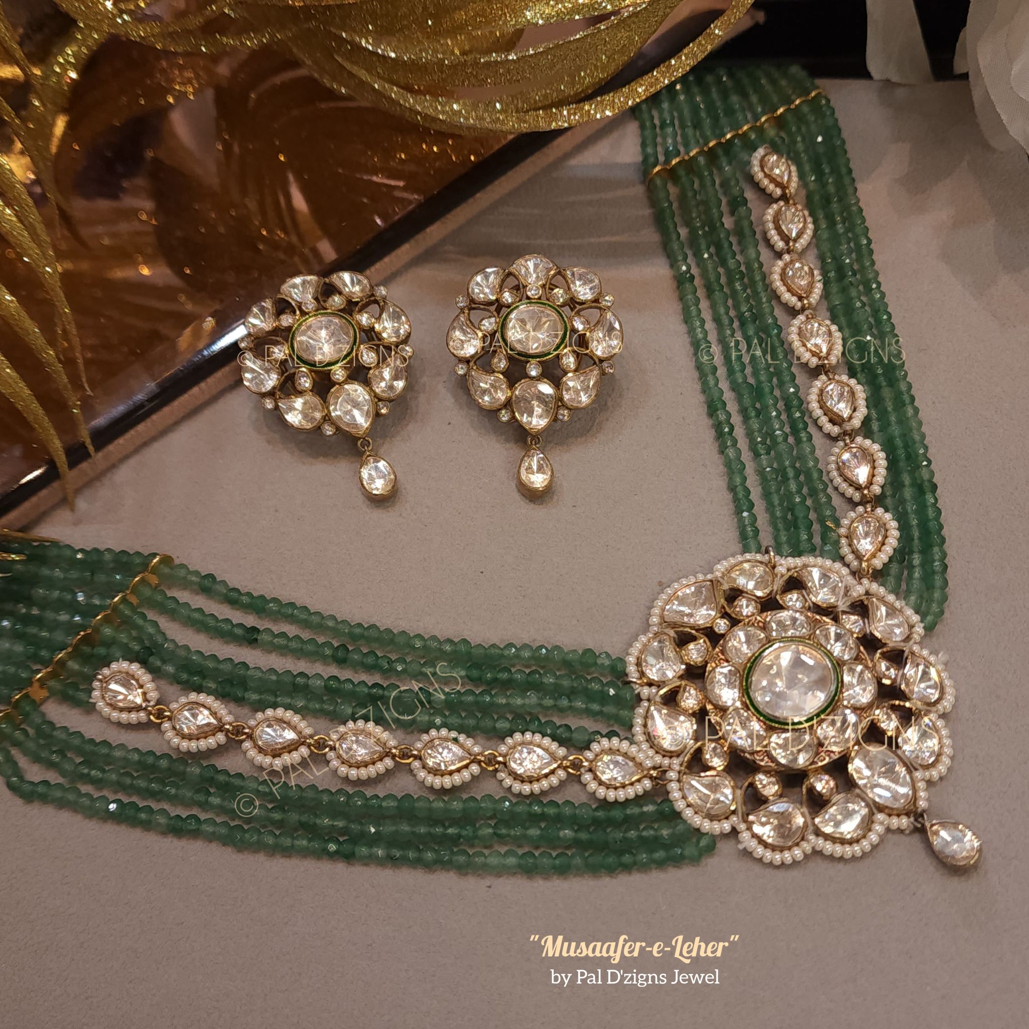 Musaafer E Leher Moissanite Polki Necklace Set