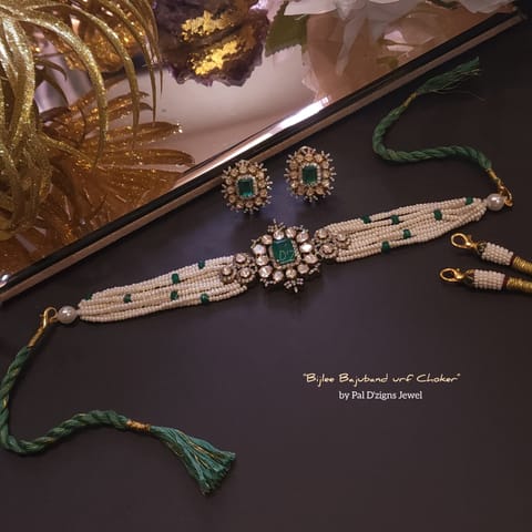 Bijlee Bajuband Urf Choker Moissanite Polki Set
