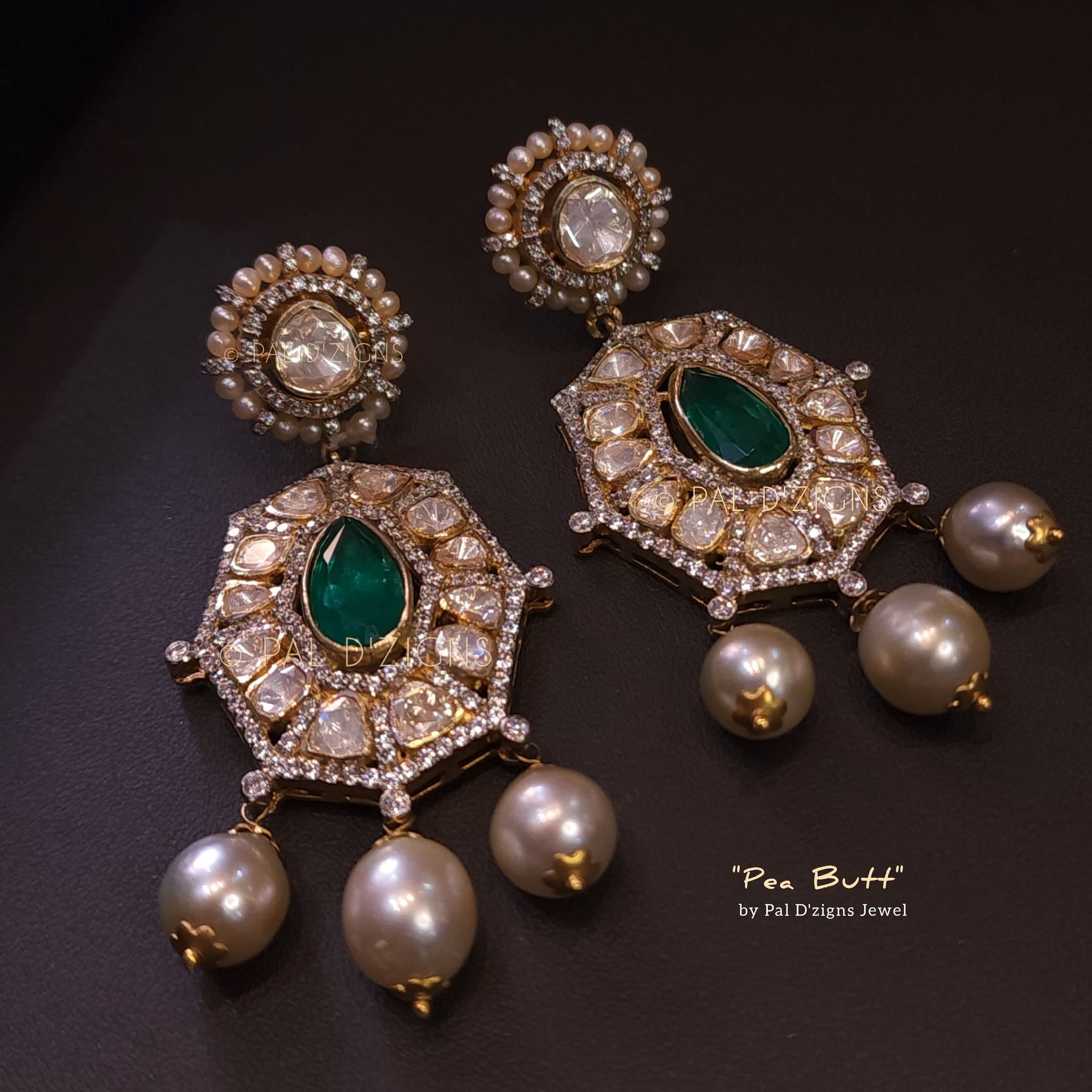 Pea Butt Moissanite Polki Earring