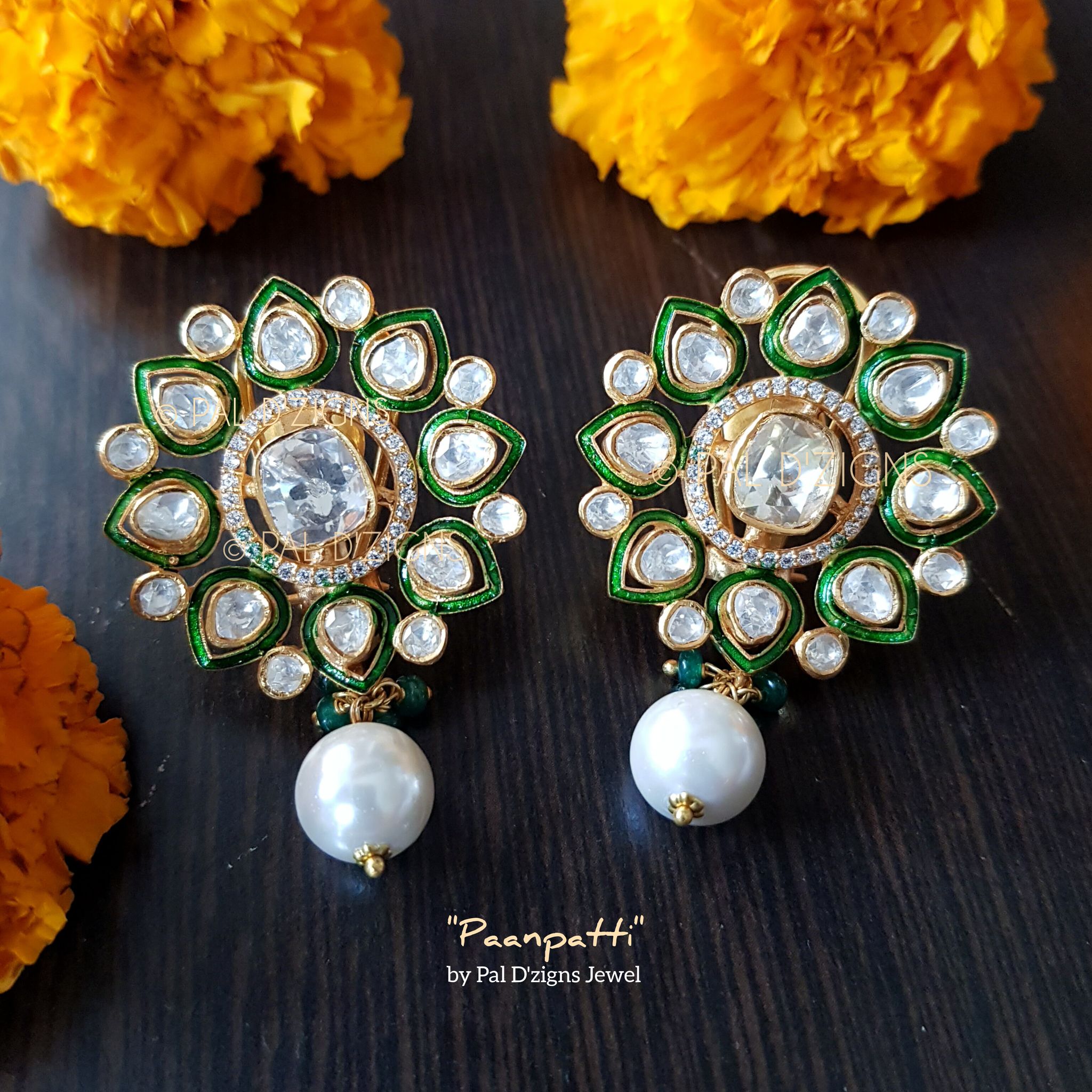 Paanpatti Moissanite Polki Studs