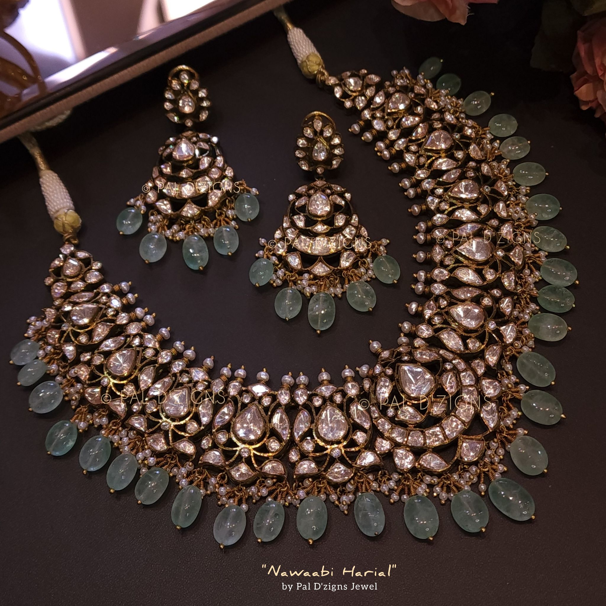 Nawaabi Harial Moissanite Polki Necklace Set