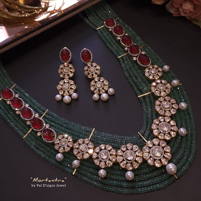 Mortantra Moissanite Polki Necklace Set