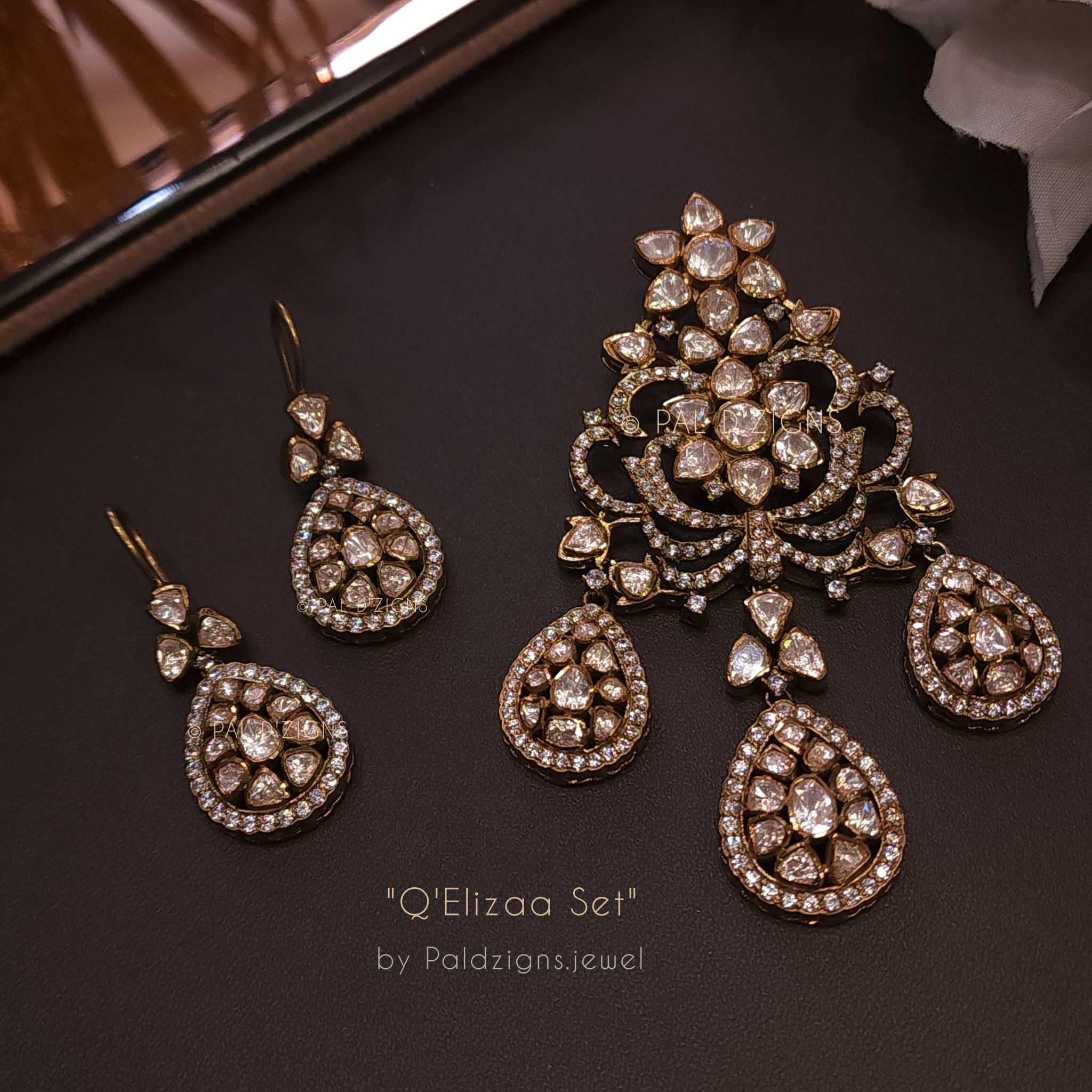Q' Elizaa Pendant Set in Moissanite Polki