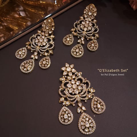 Q Elizabeth Moissanite Polki Pendant Set