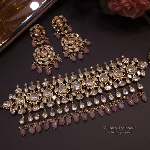 Gulaabi Malhaari Polki Choker Set Gulaabi Malhaari Polki Choker Set