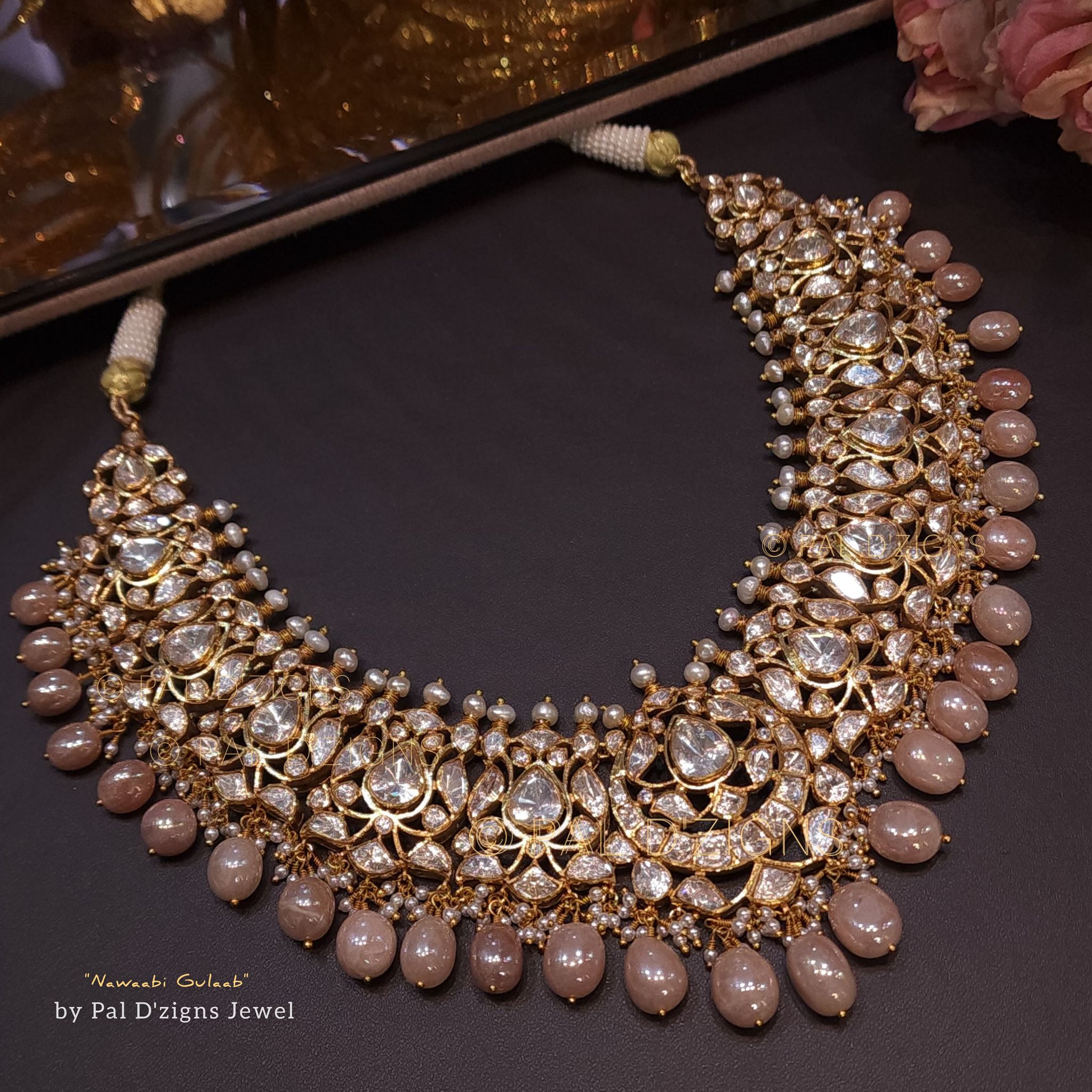 Gold Nawaabi Gulaab Moissanite Polki Necklace
