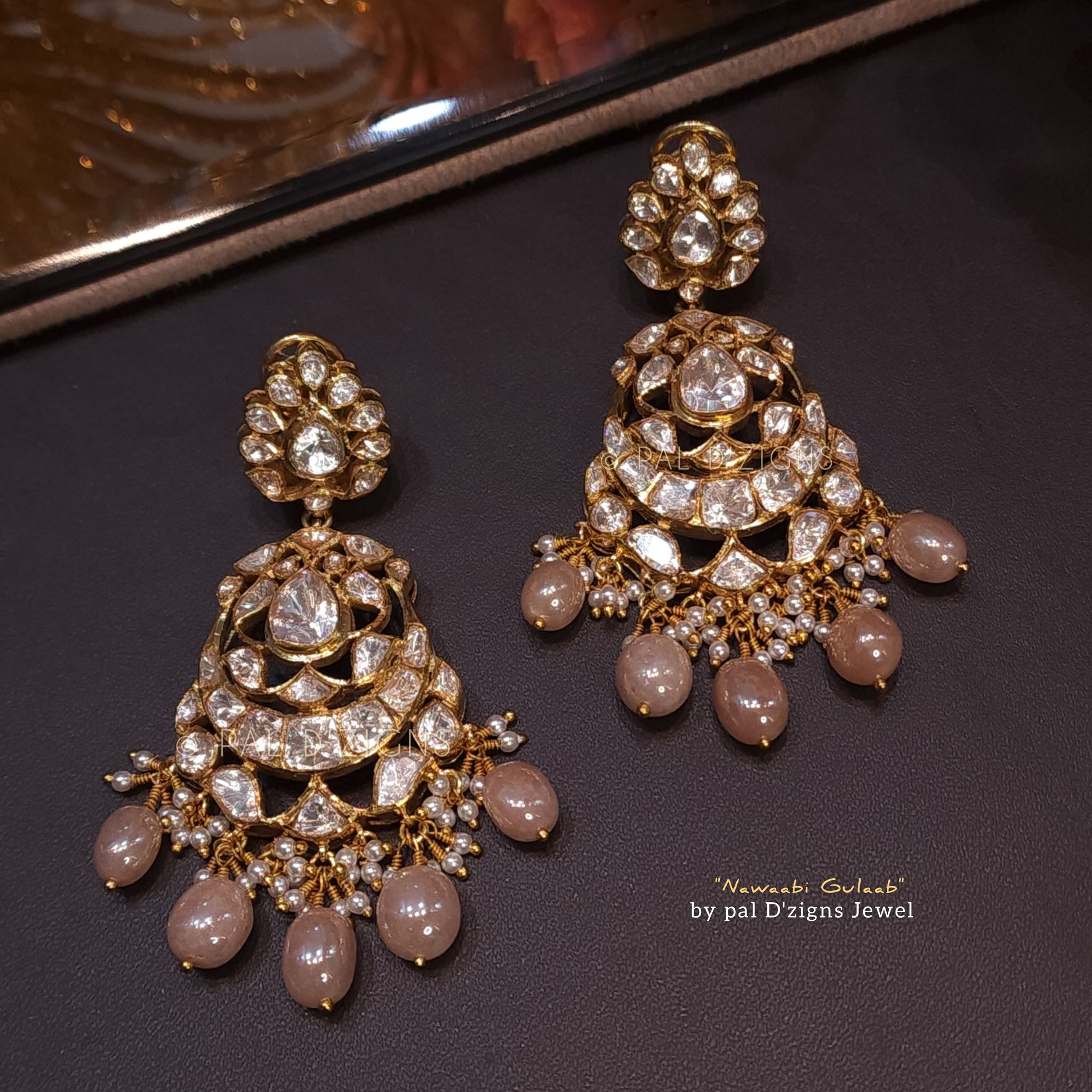 Gold Nawaabi Gulaab - Moissanite Polki Earring