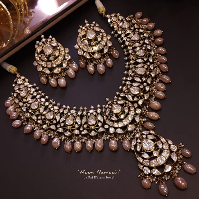 Moon Nawaabi Moissanite Polki Necklace Set
