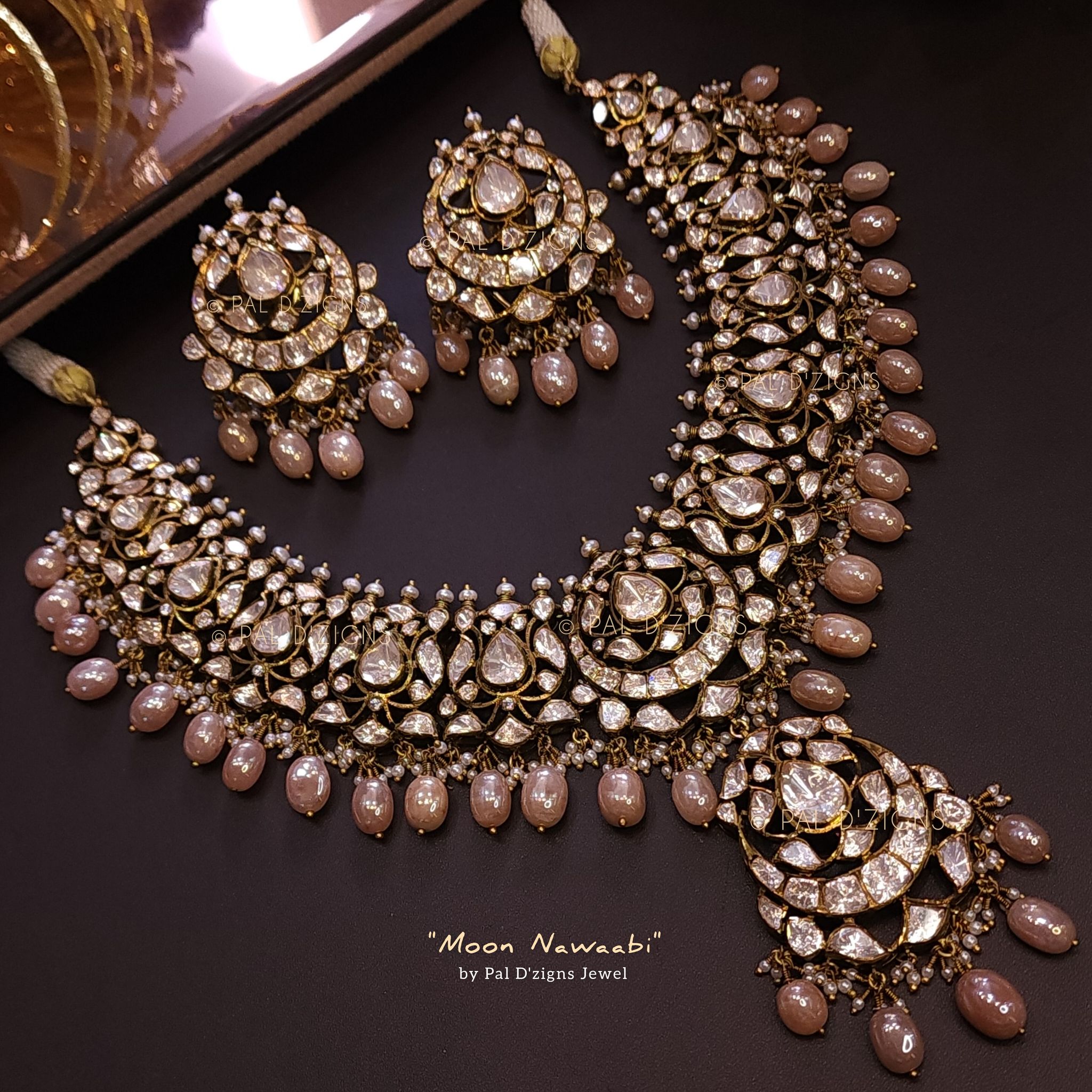 Moon Nawaabi Moissanite Polki Necklace Set