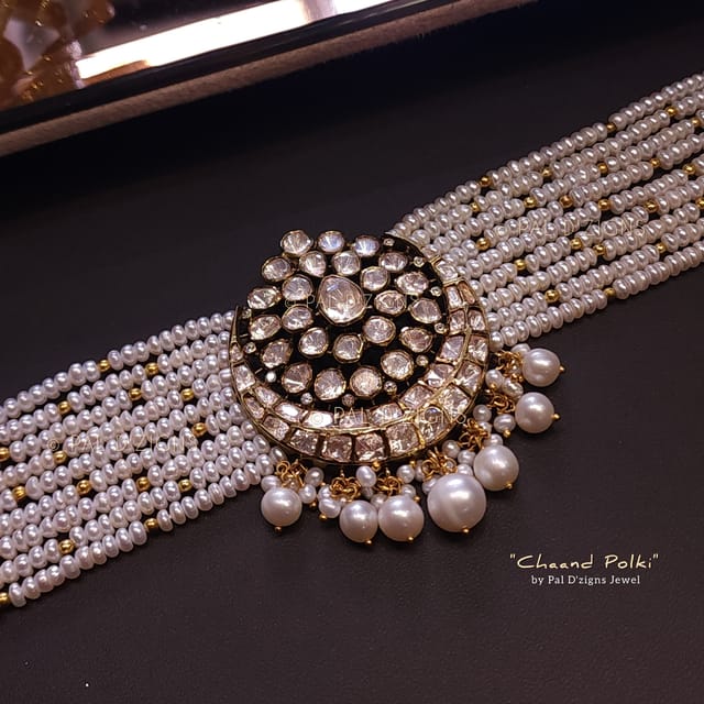 Chaand Polki Antique Choker in Moissanite Polki