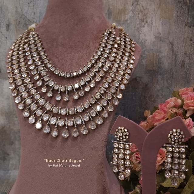 Badi Choti Begum Moissanite Polki Necklace Set