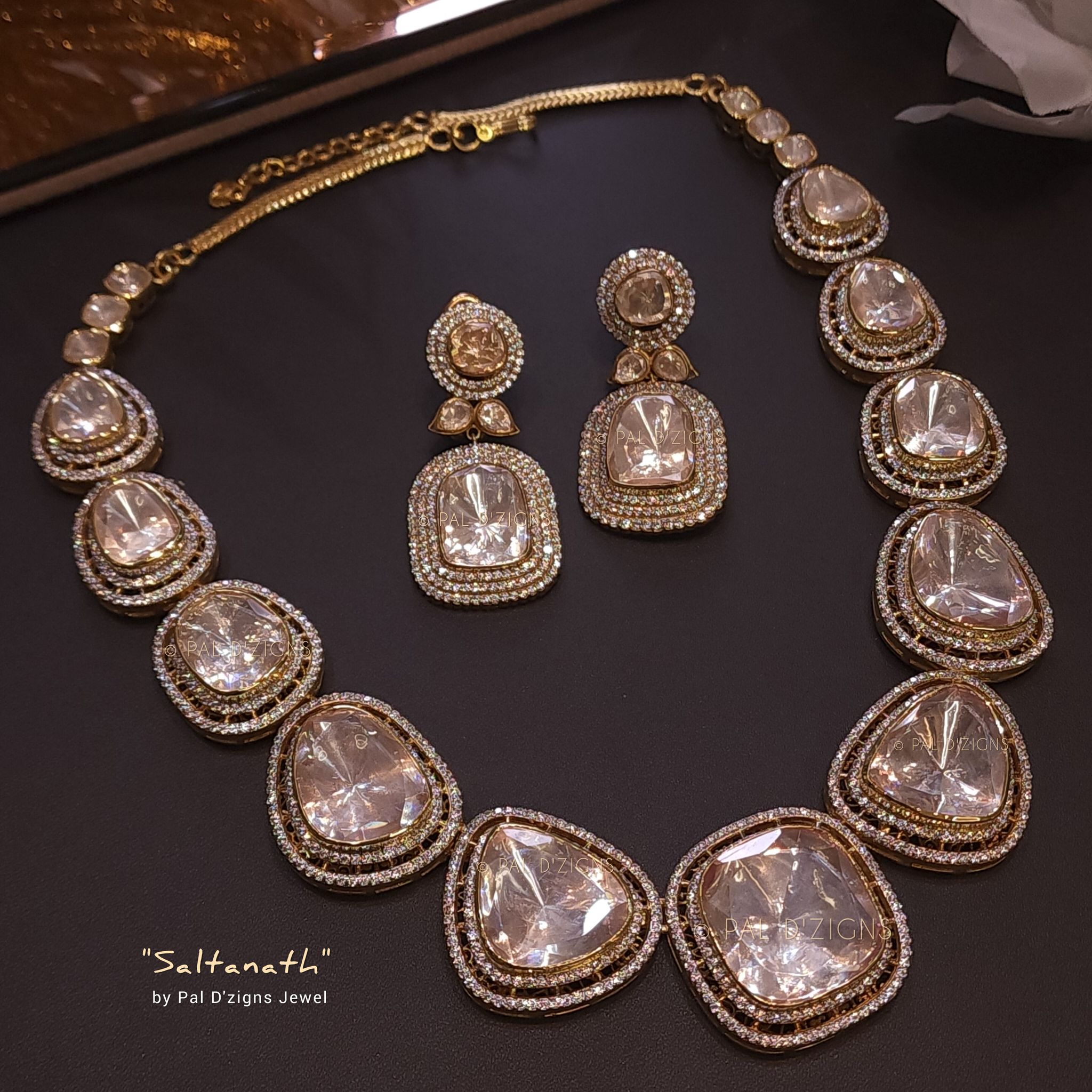 Saltanath Moissanite Big Polki Necklace Set