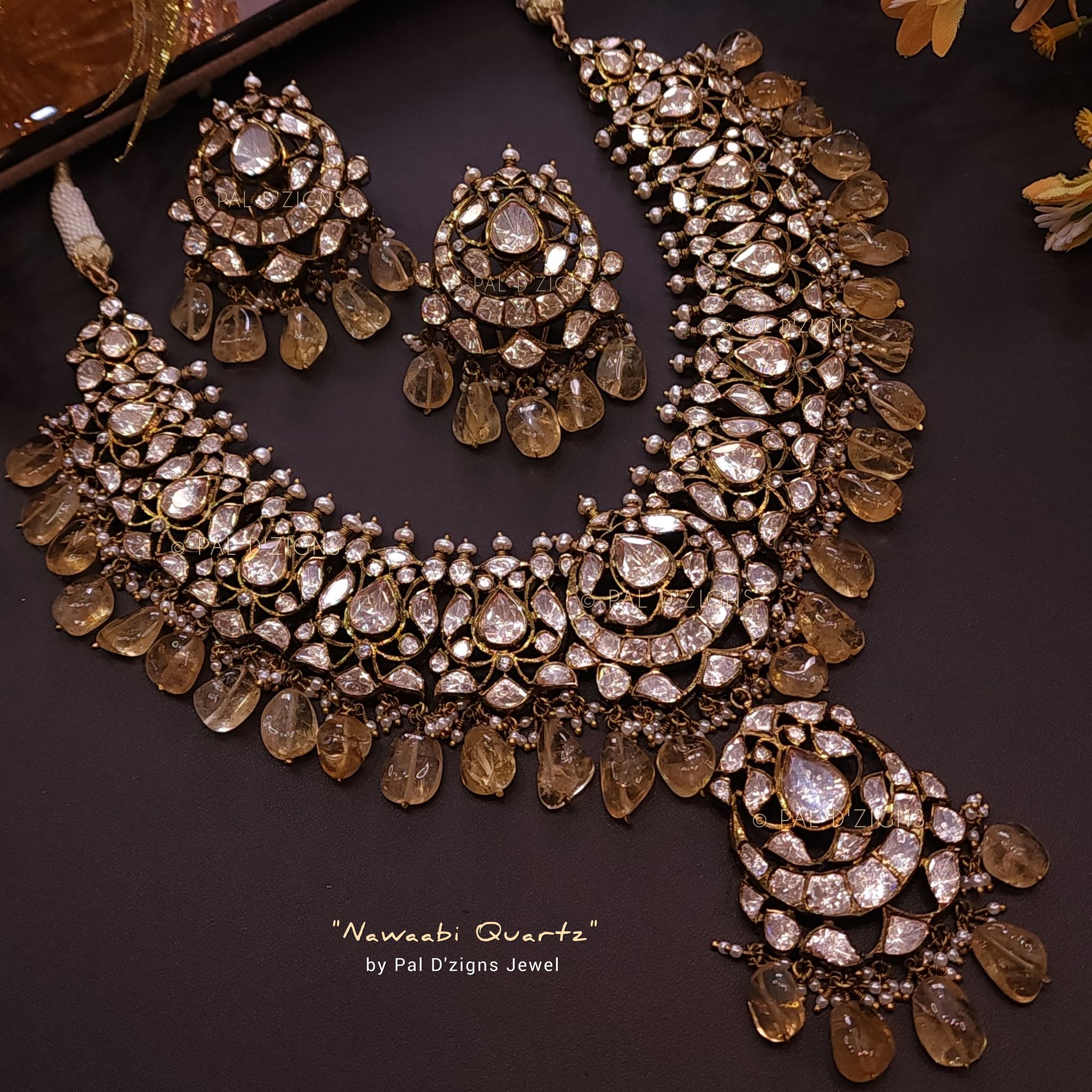 Nawaabi Quartz - Moissanite Polki Necklace Set