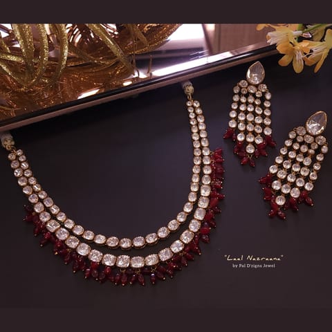 Laal Nazraana - Moissanite Polki Necklace Set
