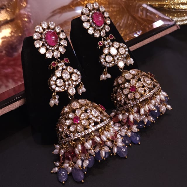 Swarn Neel Moissanite Polki Jhumki