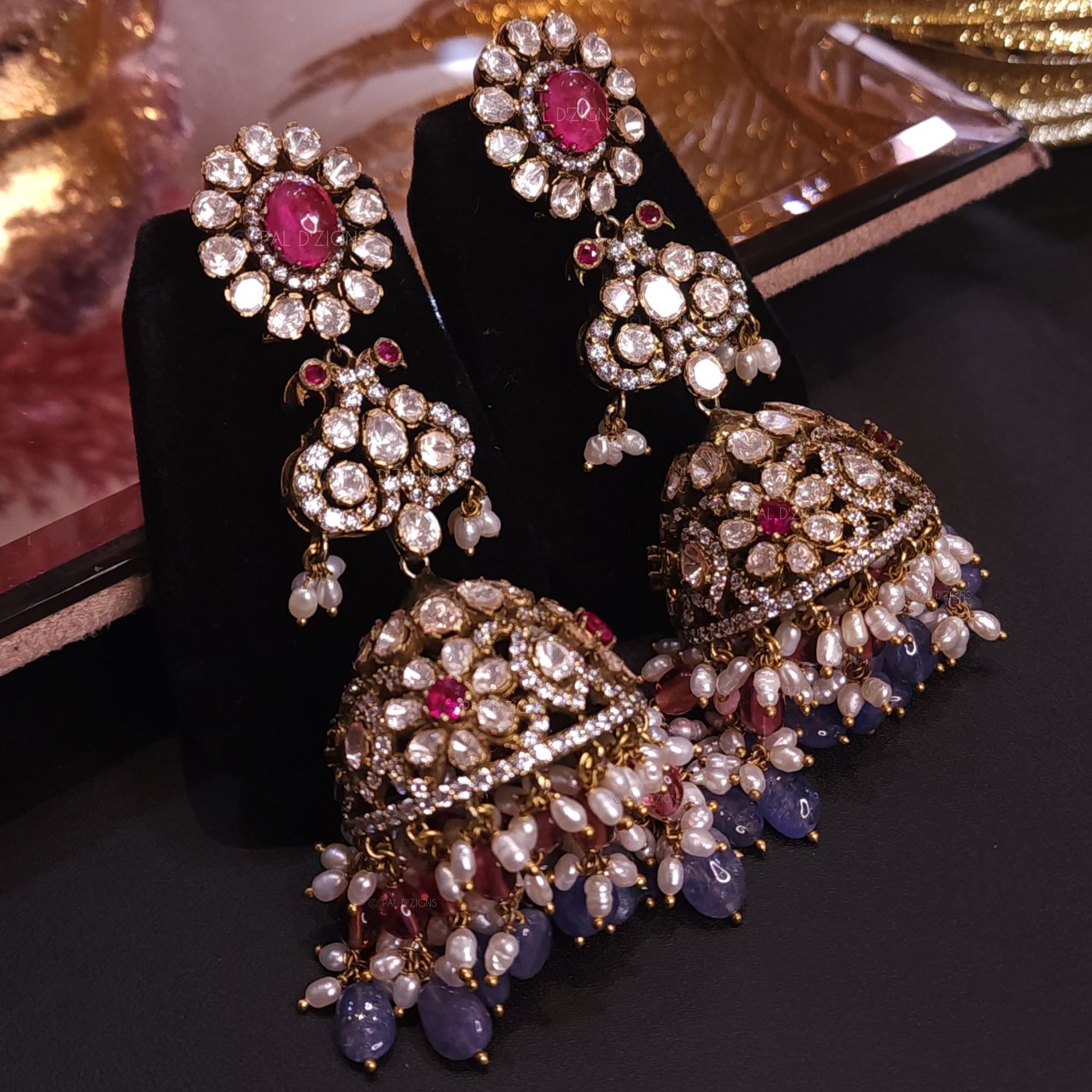 Swarn Neel Moissanite Polki Jhumki