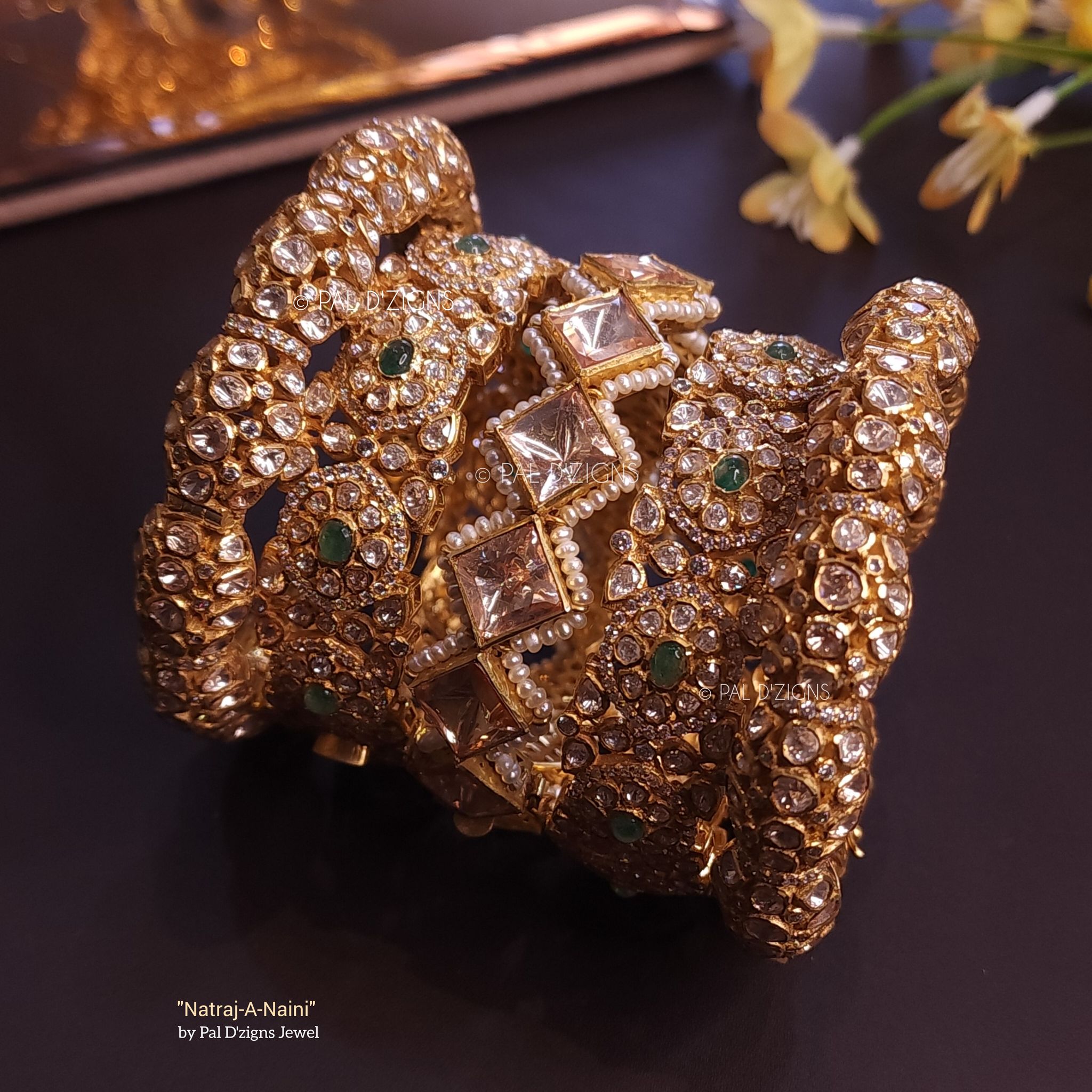 Natraj-A-Naini -(Stack Of 5) Combinations Of Moissanite Polki Bangle