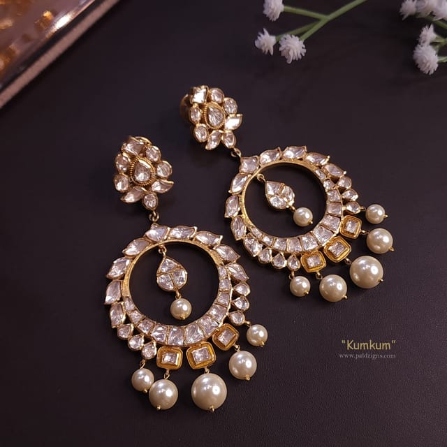 Kum Kum Golden Moissanite Polki Chaandbaali