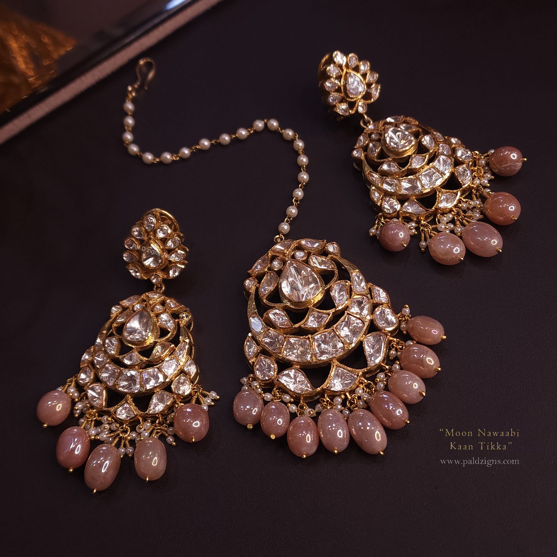 Moon Nawaabi Moissanite Polki Kaan Tikka Set