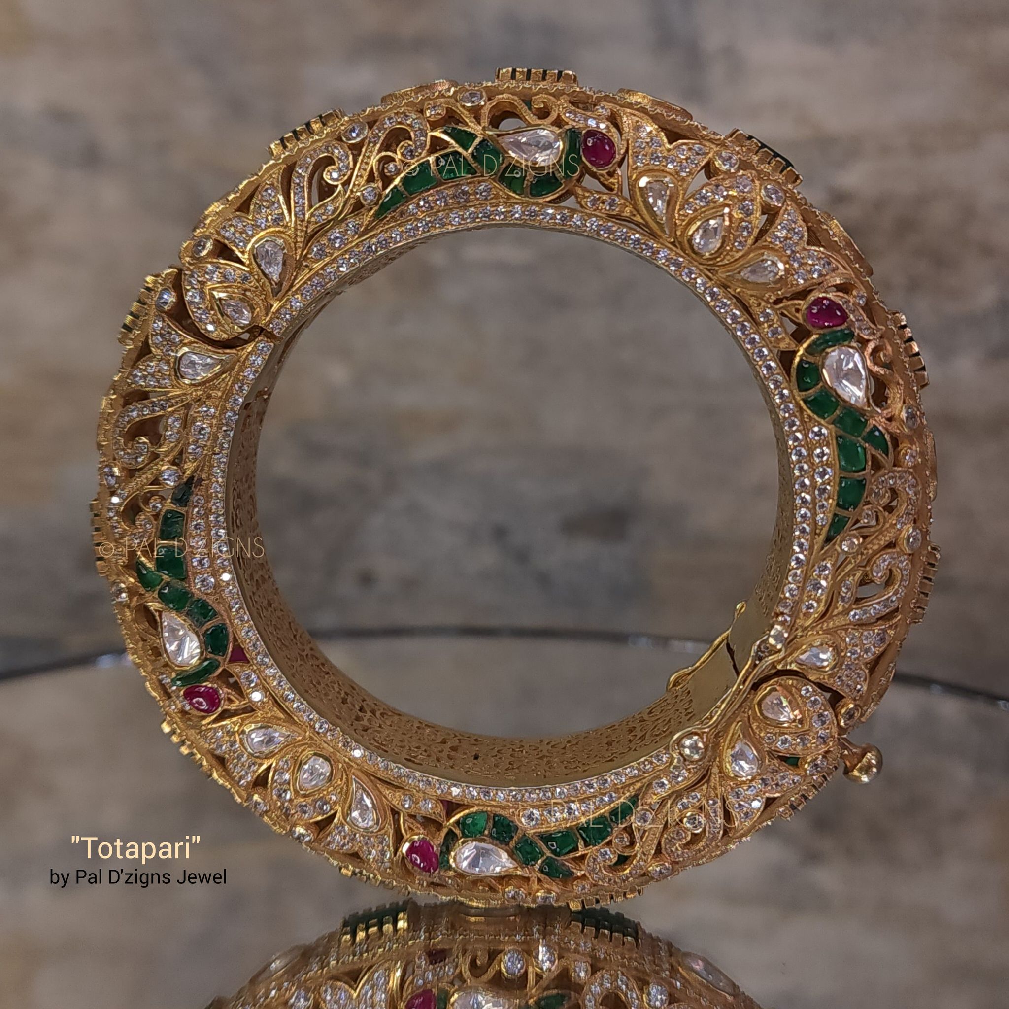 Totapuri (2-8" size) (Single) Moissanite Polki Heavy Bangle