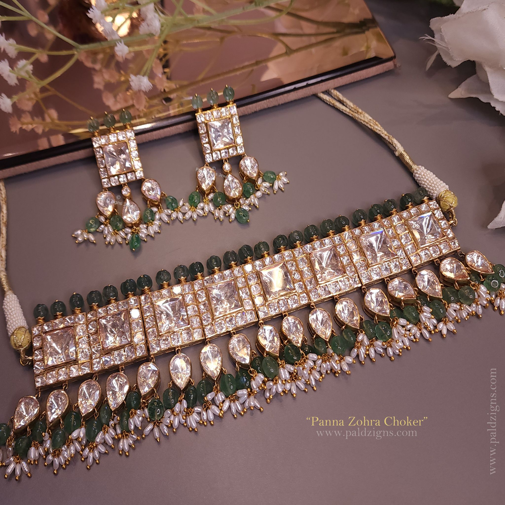 Panna Zohraa Moissanite Polki Choker Set