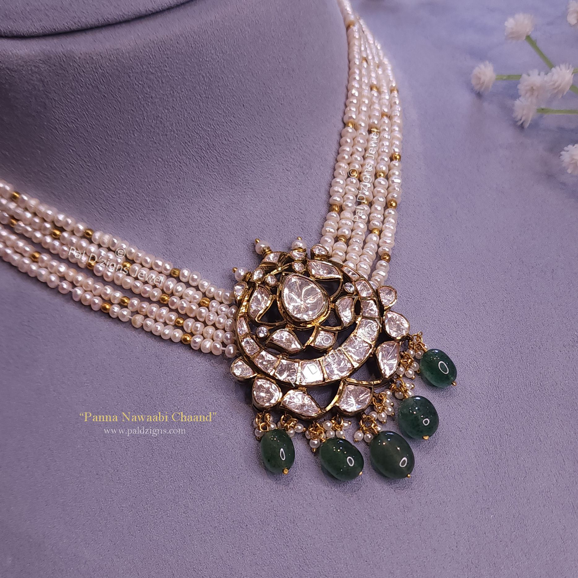Panna Nawaabi Chaand Moissanite Polki Pendant