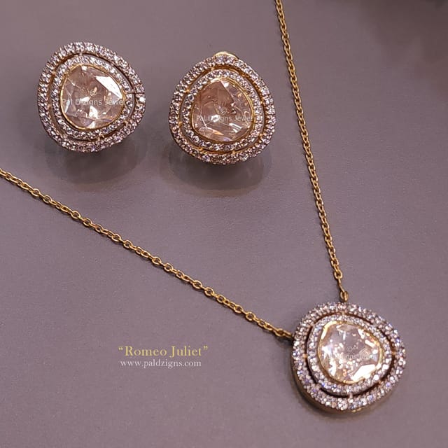 Romeo Juliet Moissanite Polki Necklace Set