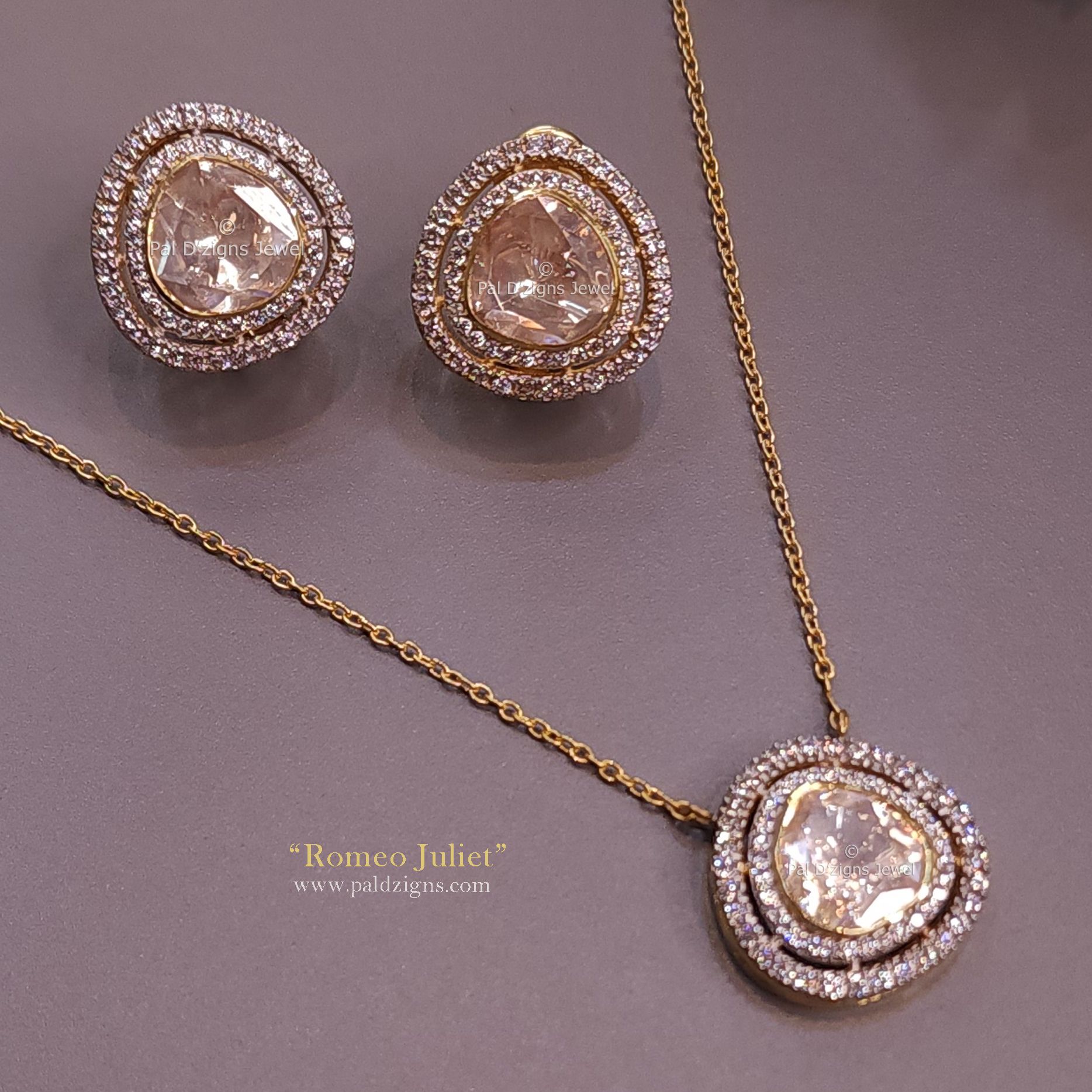 Romeo Juliet Moissanite Polki Necklace Set