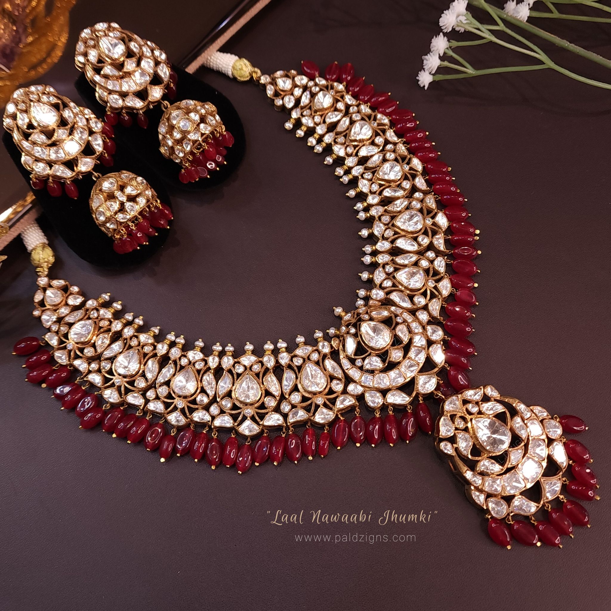 Laal Nawaabi Jhumki Moissanite Polki Set