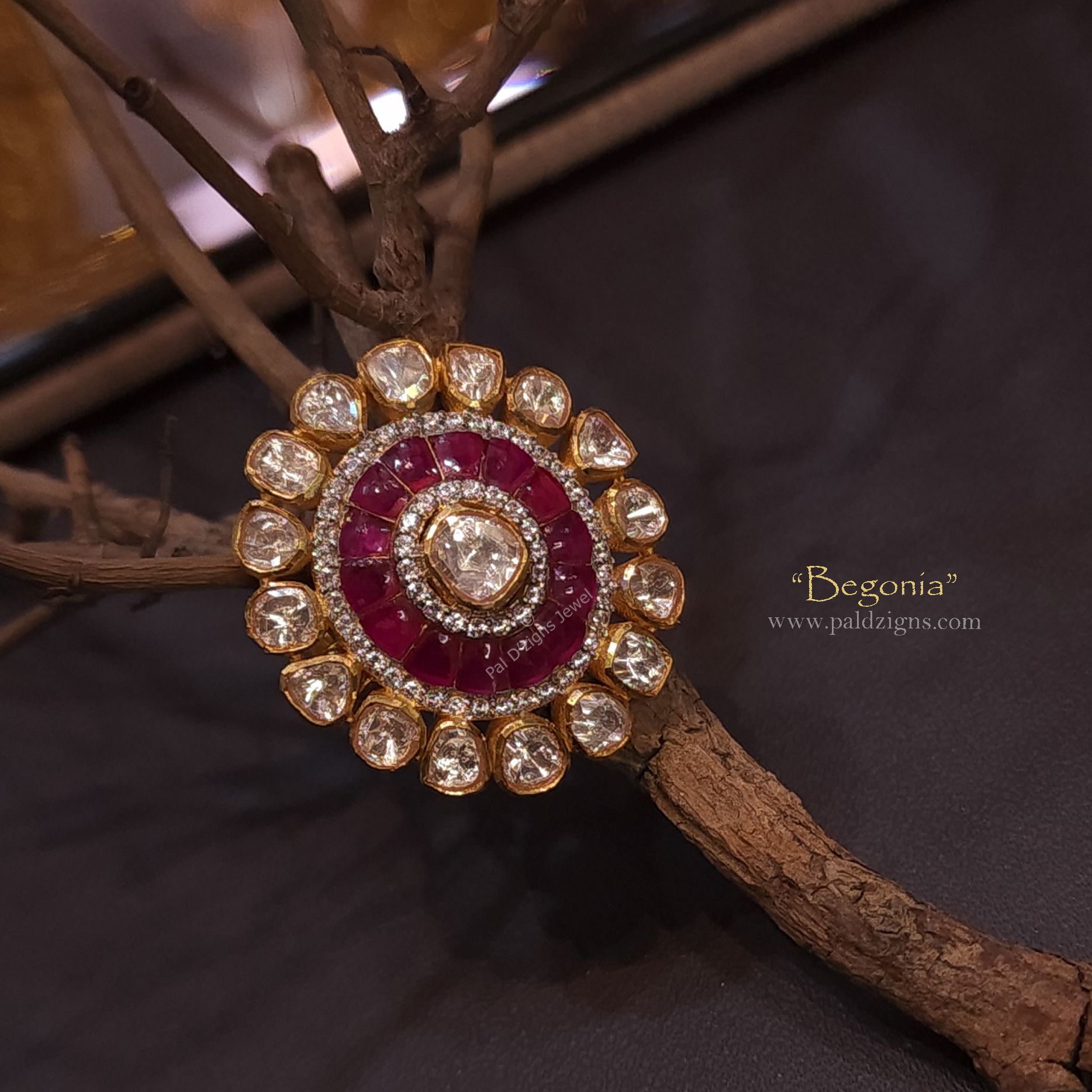 Begonia Moissanite Polki Ring