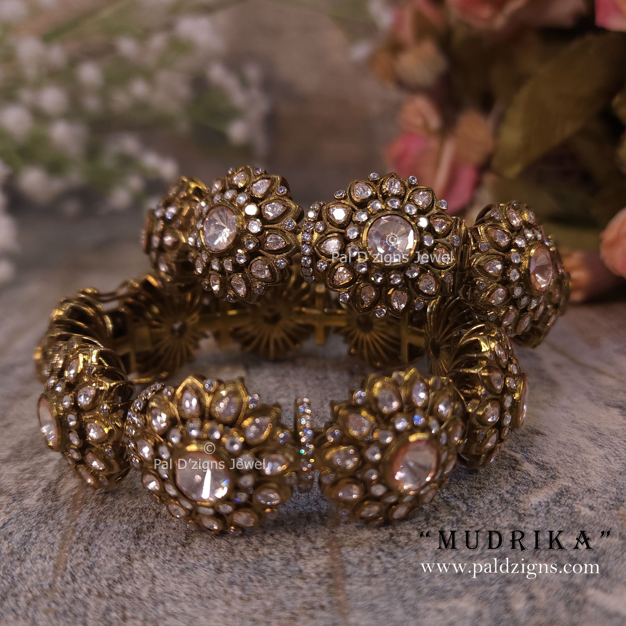 Mudrika (2-2" Size) Moissanite Polki Bangles (Pair)