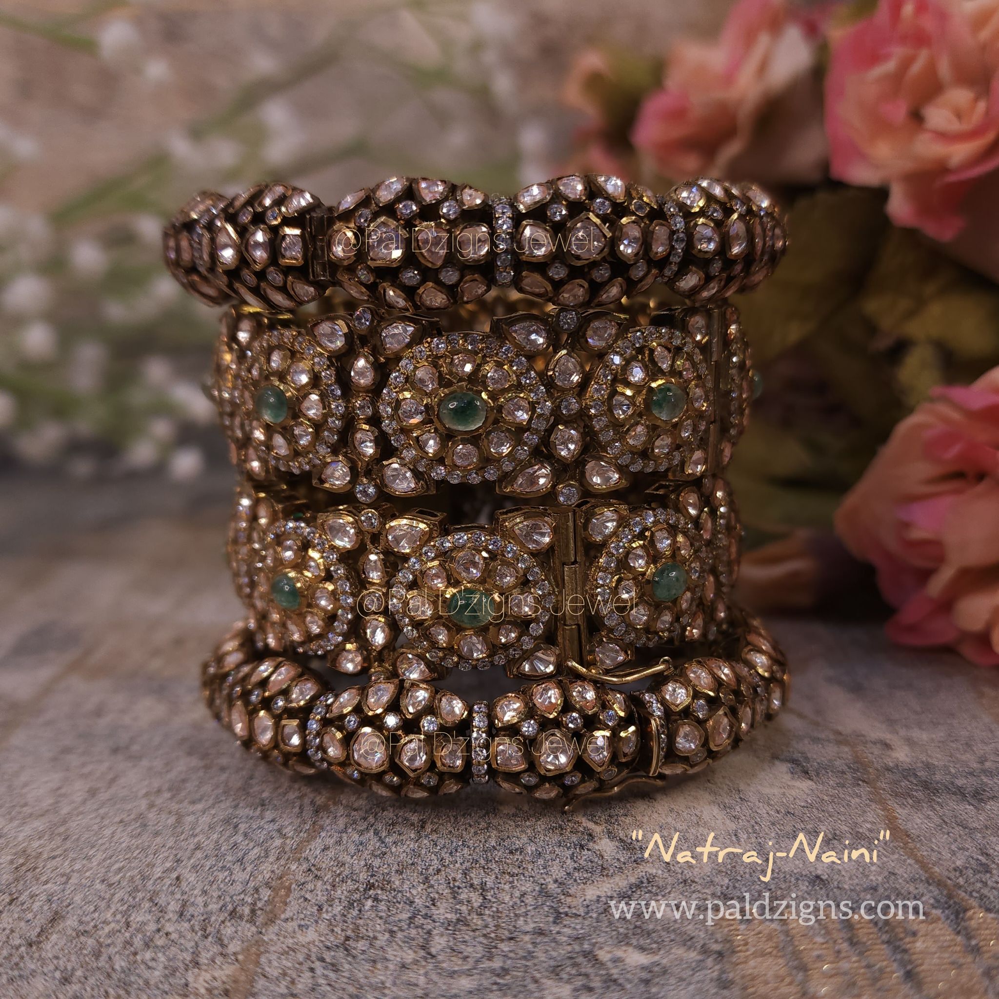Natraj-Naini (2-2" Size) Moissanite Polki Bangles (4 Stack)