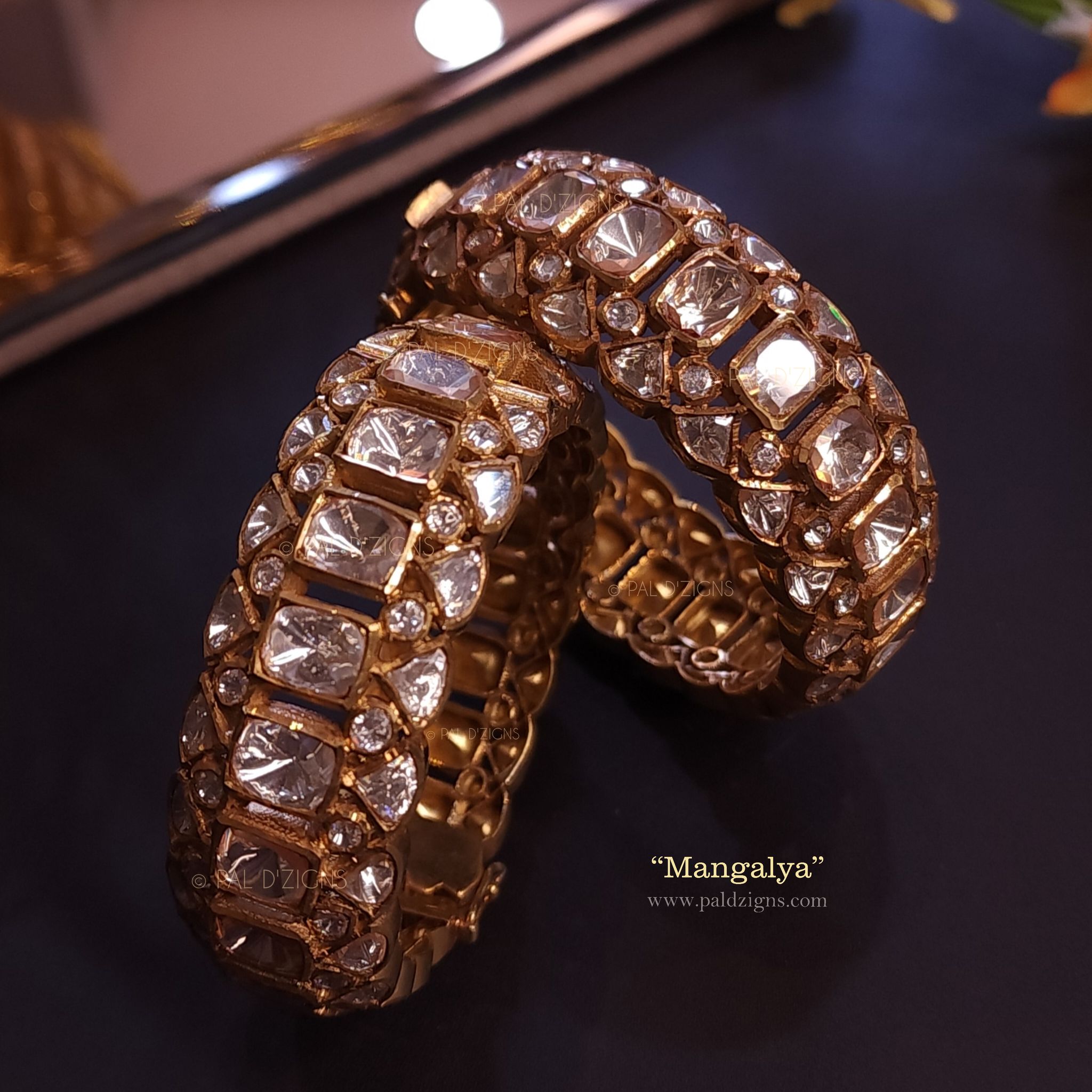 Mangalya (2-8" Size) Moissanite Polki Bangles (Pair)