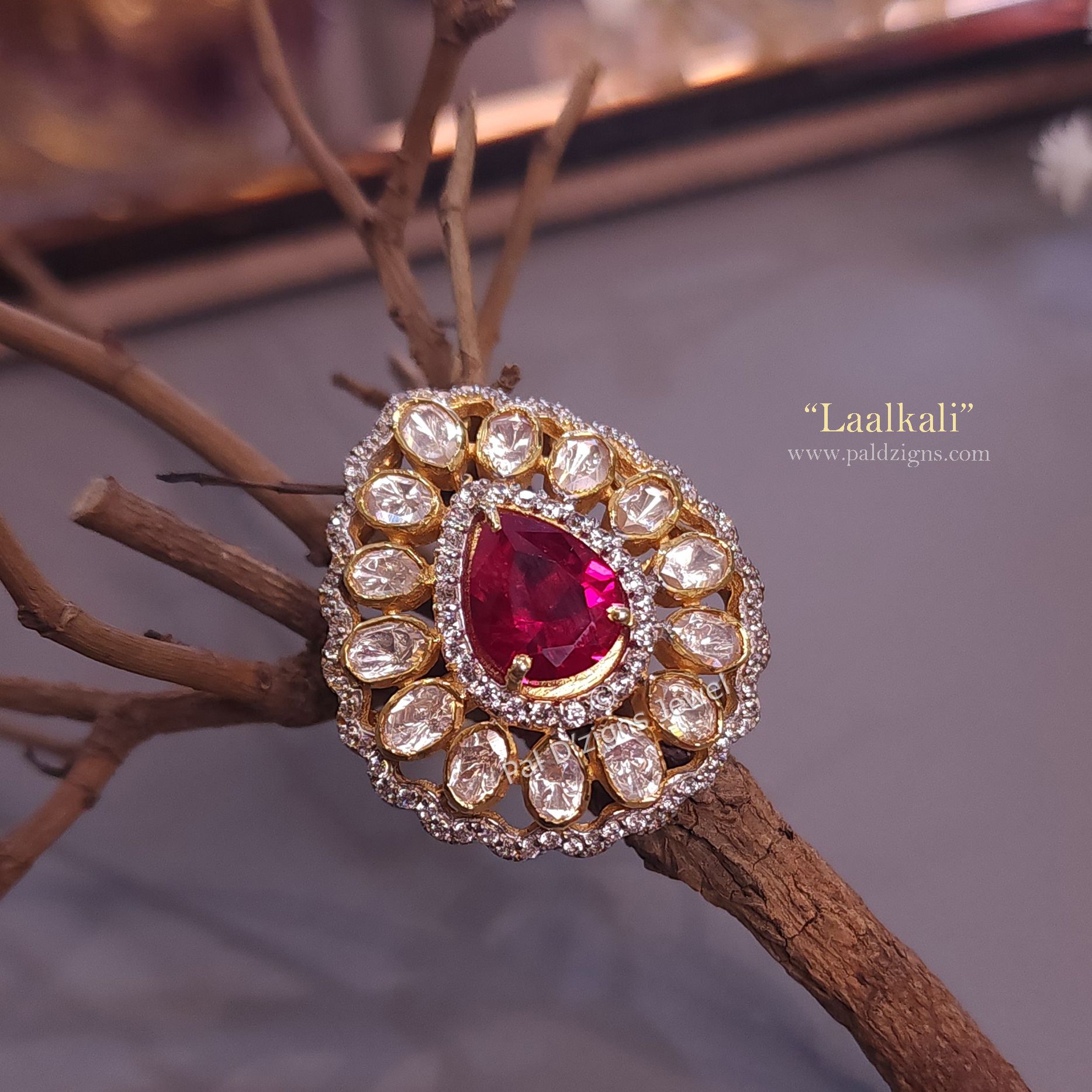 Laalkali Moissanite Polki Ring