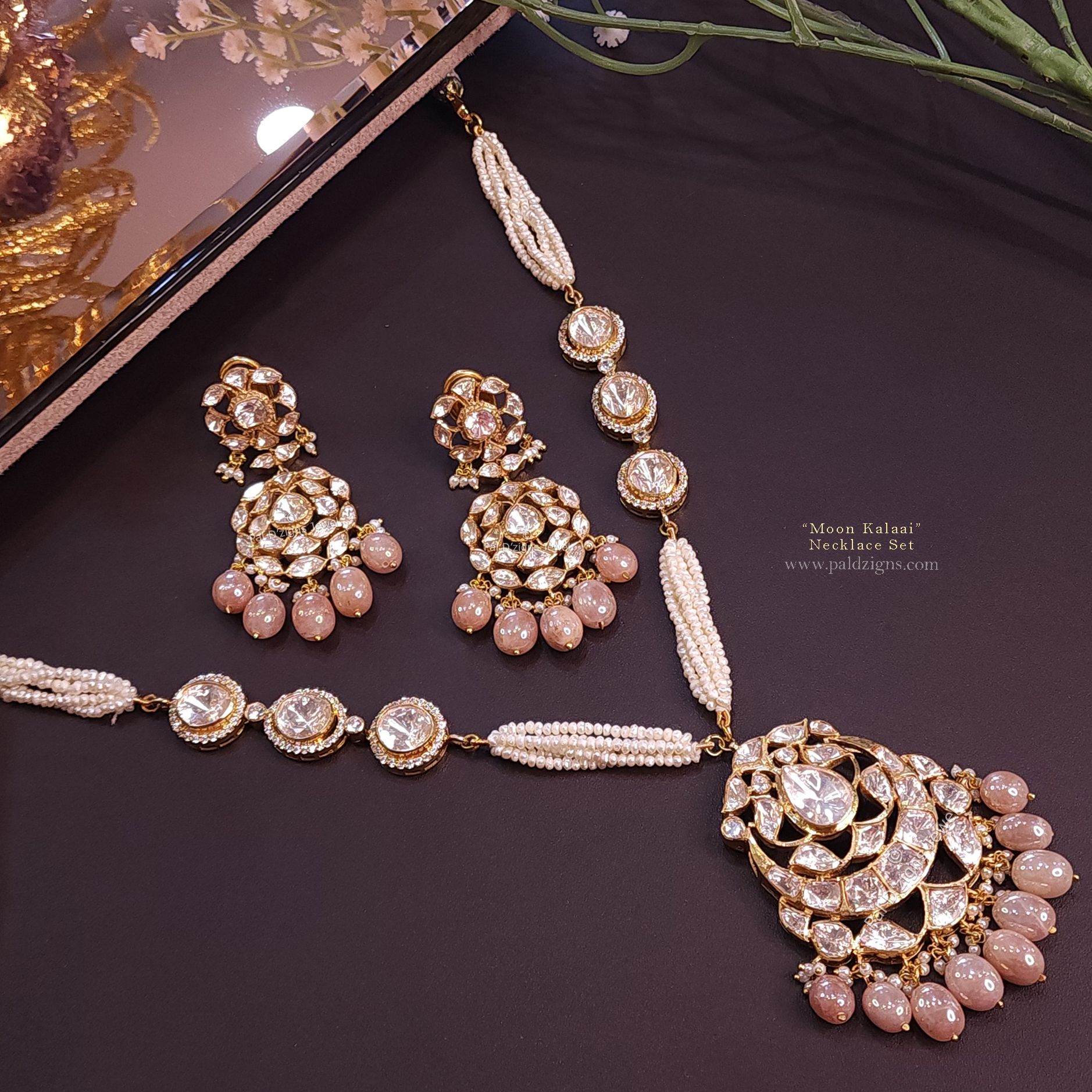 Moon Kalaai Pendant Set in Moissanite Polki