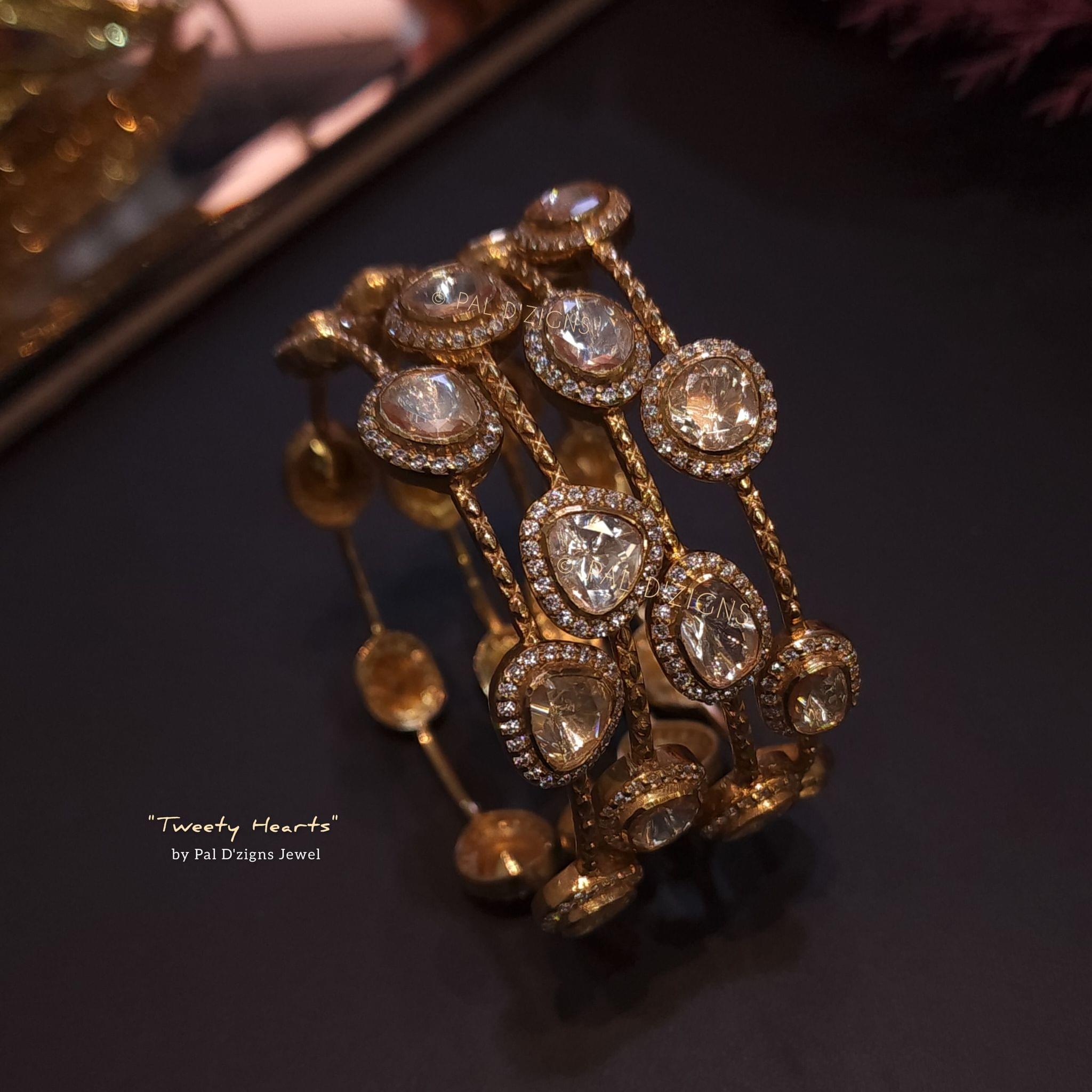 Tweety Hearts (2-10 Size) Moissanite Polki Bangles